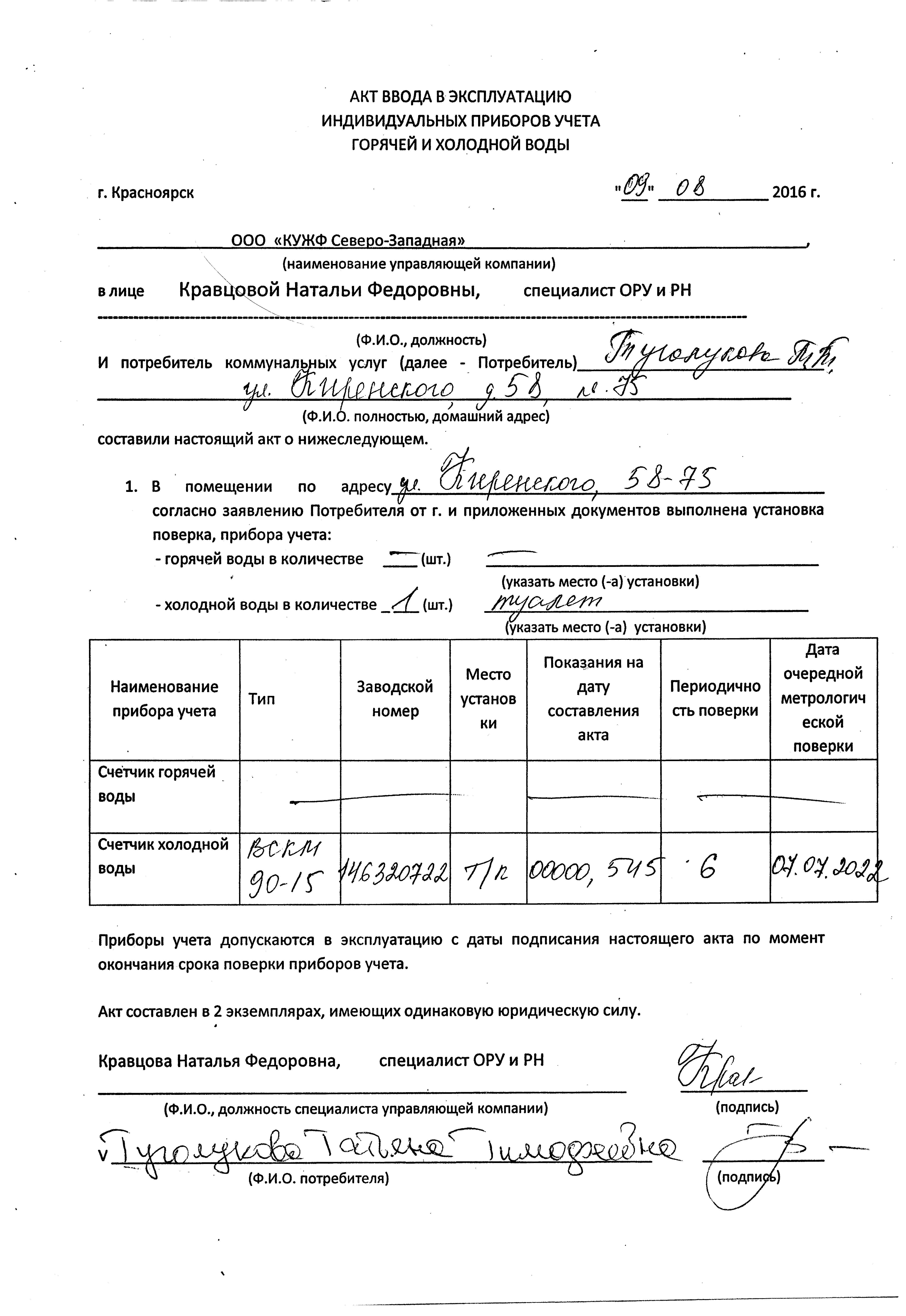 Акт поверки прибора учета электроэнергии